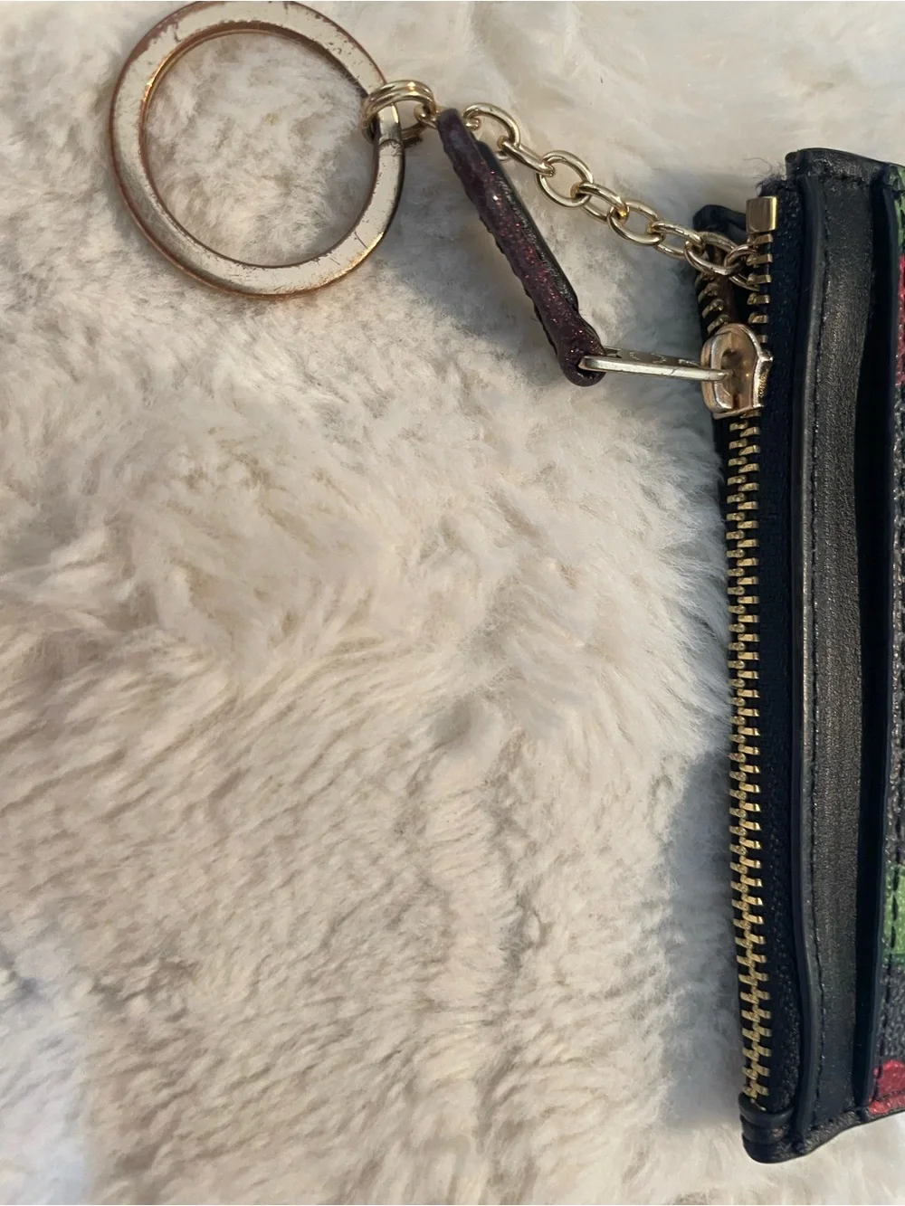 Coach Fairytale Black Floral Card Case with Gold Keyring